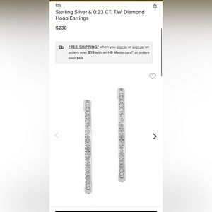 EFFY BNIB Natural Diamond/Sterling Silver Hoops, Round diamond, 0.23 ct. t.w.